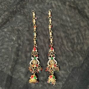 Indian Pakistani jhumka earrings multicolored stones